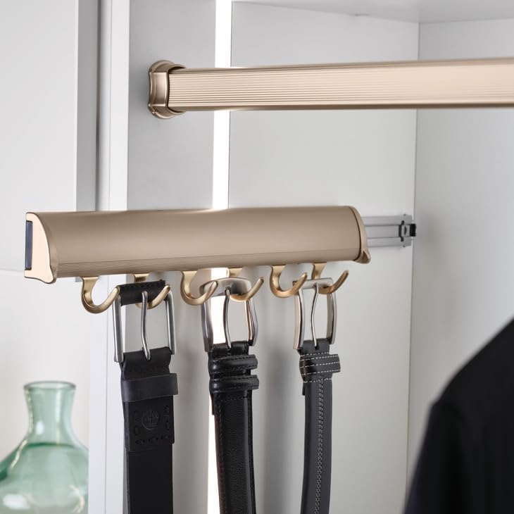TAG Hardware Designer 6-Hook Expandable Valet Belt Rack, 13.75-Inch Extendable Wardrobe Closet Organizer Rod (Matte Gold) - Image 4