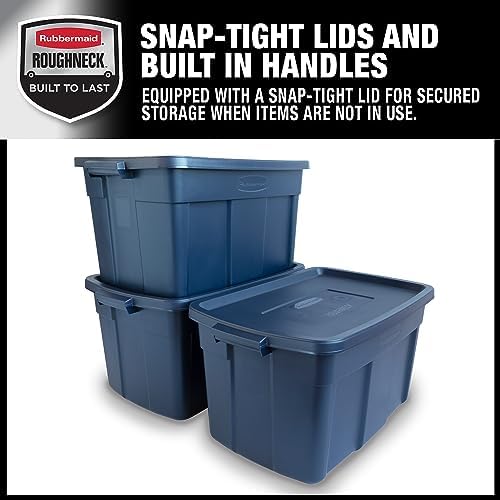 Rubbermaid Roughneck Tote 31 Gal, 3 Pack, Made in USA, Dark Indigo Metallic, Rugged Plastic Stackable Storage Bins with Lids and Handles - Image 4