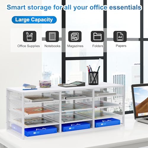 Mail Sorter Adjustable Countertop Mail Holder, Heavy Duty Literature Organizer, Student Mailbox for Classroom, Desktop Bill Paper Organizer for Office Home School, 12 Compartments, White - Image 4