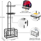 Oasis Creations Toilet Paper Holder Tissue Rack Stand with Magazine Toilet Roll Storage Basket- Freestanding, Black Metal - Image 4