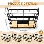 4 Pcs Black Metal Wire Storage Baskets with Wood Bottoms,Small - Image 2