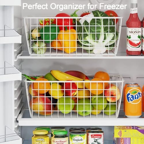 3 Pack Freezer White Wire Baskets for Organizing Office Wire Storage Basket with Built-in Handles, 14" Large White Metal Baskets for Pantry Freezer Kitchen Cabinets - Image 5