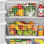 3 Pack Freezer White Wire Baskets for Organizing Office Wire Storage Basket with Built-in Handles, 14" Large White Metal Baskets for Pantry Freezer Kitchen Cabinets - Image 5