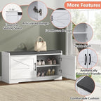 Loomie Shoe Storage Bench, 2-Tier Farmhouse Entryway Bench with Padded Seat Cushion, 13.78" D x 39.37" W x 19.69" H, Slim Shoe Cabinet Bench for Entryway, Living Room, Bedroom (White) - Image 6