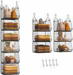 6 Tier Closet Hanging Organizer, Clothes Hanging Shelves with 4 Hanging Hooks 5 S Hooks, Wire Storage Basket Bins, for Clothing Sweaters Shoes Handbags Clutches Accessories Patent Design-Black by X-cosrack