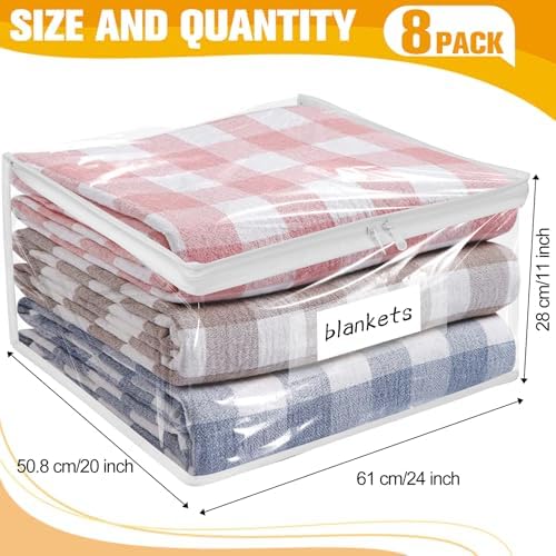 Plastic Storage Bags with Easy-Glide Zipper, Pack of 8, Durable Clear Vinyl Zippered Storage Bags for Clothes Sweaters Comforters Blankets Sheets Bedding (24 x 20 x 11 Inch, Transparent White) - Image 3