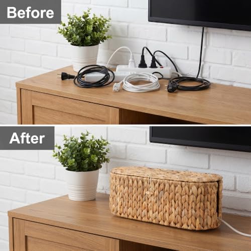 Set of 2 Cable Management Box, Handwoven Cord Hider Box with 3 Open Slots - Image 5