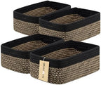 MiniArk Small Storage Baskets for Organizing | Closet Organizer Bins | Shelf Toy Basket | Woven Rope Baskets | Cube Decorative Box | Shallow Basket | 13x8.5x5.1” | 4 Packs Black Brown by MiniArkStorageBasketsHome