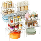 VZZNN 8 Pack Stackable Acrylic Cabinet Organizer Shelf (Transparent) - Detachable Desk Organizer Shelf for Storage of Spices, Office Desktop, Kitchen Storage Room Decor by VZZNN