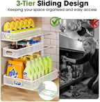 Under Sink Organizer 3 Tier, 2 Pack L-Shaped Pull-Out Cabinet Organizer with Sliding Metal Mesh Drawers, Height Adjustable Under Sink Storage Rack for Kitchen Bathroom Cabinet, White - Image 2