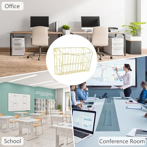 TQVAI Hanging Wall File Organizer 3 Pack, Gold Metal Wall Mounted File Holder, No Assembly Required, Curved Pocket Paper Document Rack for Office Home School Magazine Mail Storage - Image 6