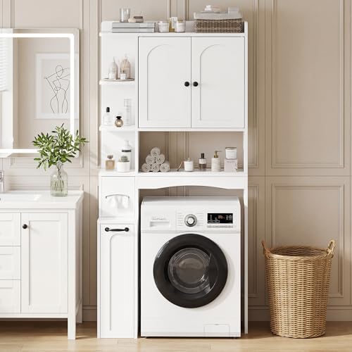 Einhomn Over The Toilet Storage Cabinet with Pulley & Arched Doors, White - Image 4