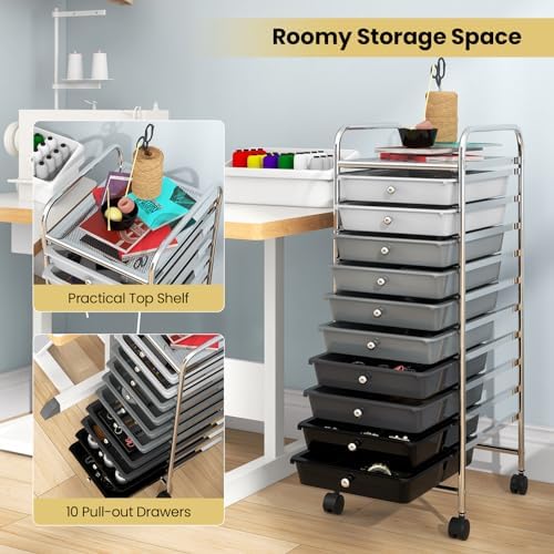 COSTWAY 10-Drawer Rolling Storage Cart, Utility Mobile Trolley - Image 4