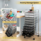 COSTWAY 10-Drawer Rolling Storage Cart, Utility Mobile Trolley - Image 4