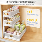 Under Sink Organizer, 3-Tier Thickened Metal Pull out Cabinet Organizer Shelf, Height Adjustable Slide out Storage Drawer Rack for Kitchen Bathroom Pantry Laundry Home Organization, 2-Pack, White - Image 3
