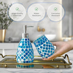 ELEGANTZ Bathroom Accessory Set – Mosaic Bathroom Accessories Set with Glass Soap Dispenser and Toothbrush Holder – Decorative Bathroom Accessories Countertop for Modern Bathroom Decor - Image 4