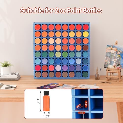 Krafetto 2 Pack 64-Grid Paint Organizer for 2 Oz Bottles, Wall Mount, Blue - Image 2