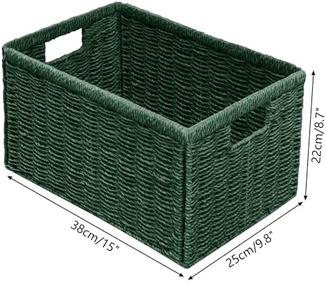 Vagusicc 2 Packs Large Wicker Storage Basket, Closet Storage Baskets Bins for Shelves, Decorative Collapsible Baskets for Organizing Clothes Toy Nursery Bathroom Organizers and Storage, Green - Image 2
