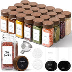 ComSaf Glass Spice Storage Jars with Acacia Wood Lids & Labels 4Oz 24Pack by ComSaf