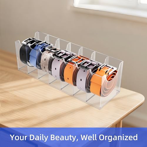 Acrylic Belt Organizer Box with 7 Compartments, Wall-Mount or Desktop Belt Storage for Men & Women, Holds Large Buckle Belts, Transparent Belt Holder for Closet Drawer Dresser (7 Compartments) - Image 3