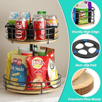 2 Tier Lazy Susan with Adjustable Height and Metal Divider Design, Black - Image 4