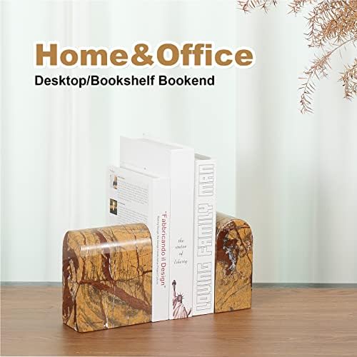 Koville Indian Natural Marble Bookends for Shelves, Book Ends for Heavy Books, 13LBS Ultra Heavy Duty Book Holders, Triumphal Arch Bookends Bookshelf Decor for Movies/CDs/Video Games(Rainforest Gold) - Image 6