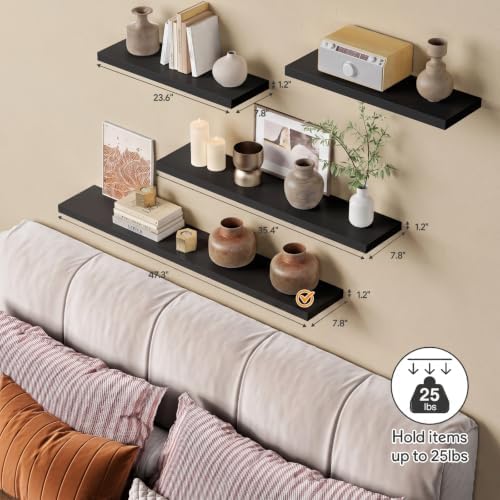 Black Floating Shelves 48 Inch Long, Large Wall Shelf for Office Kitchen - Image 4