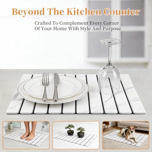 Stone Dish Drying Mat for Kitchen Upgrade Counter Mats Quick Dry - Image 7