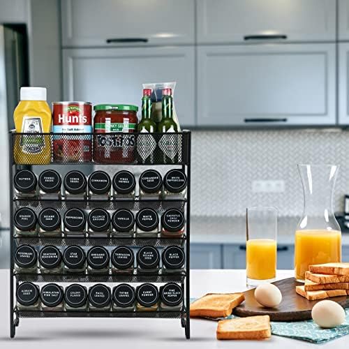 Skiileor Spice Rack Organizer with 28 Spice Jars, Black Lids, Spice Labels - Image 4