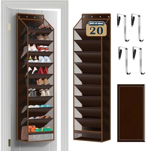 10 - Pocket Over - the - Door Hanging Shoe Organizers & Rack, Made of Sturdy 600D Oxford + Non - Woven Fabric, Space - Saving Storage for Shoes, Boots & More (Dark coffee color) by Cotohim