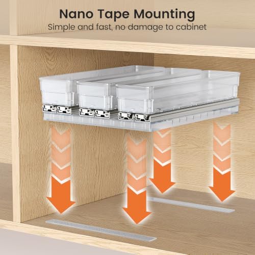 Mystozer Pull Out Spice Rack Organizer for Cabinet, Slide Out Spice Racks Organizer, Easy to Install Spice Cabinet Organizers, 8.5''Wx10.5''Dx8.3''H, 3 Drawers - 2 Tiers (Clear) - Image 6