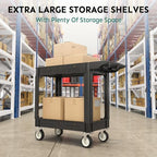 Plastic Utility Cart on Wheels, 40 x 17 Inch Rolling Service Cart-Black - Image 5