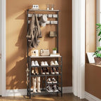 GiftGo Vintage Large 5-Tier Hall Tree with Console Table Entryway Coat Rack Floor Standing Shoes Rack Storage Shelf Organizer for Home Office Bedroom (Greige) - Image 3