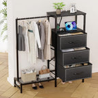 Dresser for Bedroom with Hanging Rack, 3 Drawers Closet with Charging Station, Fabric Chest of Drawers with Clothes Rack, Storage Organzier for Hallway Entryway, Black - Image 2