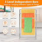 Free Standing Towel Racks for Bathroom, 3 Tier Stainless Steel Bathroom Towel Rack, Towel Drying Rack Stand for Outdoor Poolside, Blanket Holder, Chrome, DECLUTTR - Image 2