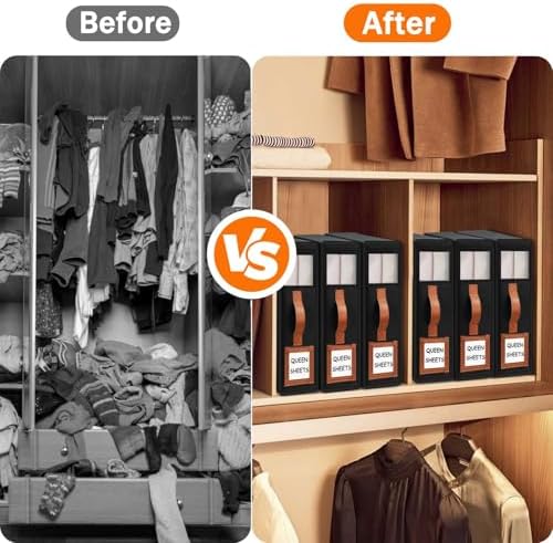 GhvyenntteS 12 Pack Bed Sheet Organizers and Storage, Sturdy Bed Sheet Organizer with Zipper and Handle, Foldable Linen Closet Organizers and Storage with Window and Label, Black - Image 5
