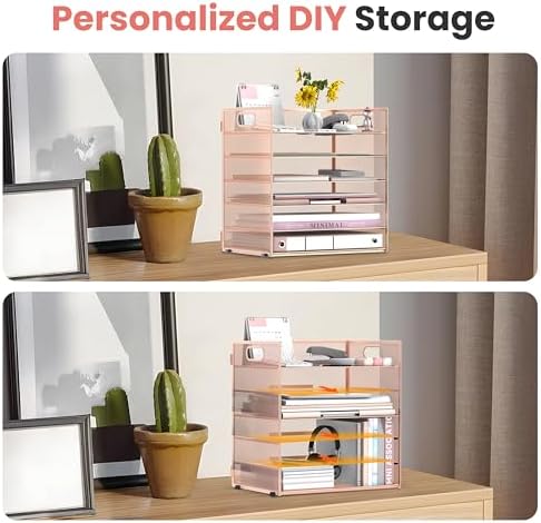 Daltack 6-Tier Paper Organizer for Desk with Handle, Rose Gold, 2 Pack - Image 3