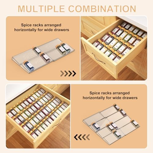 24 Spice Jars with Spice Drawer Organizer, 355 Spice Labels, 2 Pack Expandable From 11'' to 21'' Acrylic Spice Rack for Drawer, Seasoning Containers Storage Organization for Kitchen Cabinet Countertop - Image 6