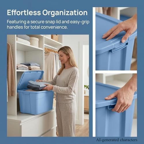 18 Gallon Plastic Storage Bin with Secure Snap Lid (Pack of 8) - Stackable Organizer Tote with Handles - Light Blue - Perfect for Closet, Dorm & Home Organization (light blue, (8 Pack) 18-Gallon) - Image 3