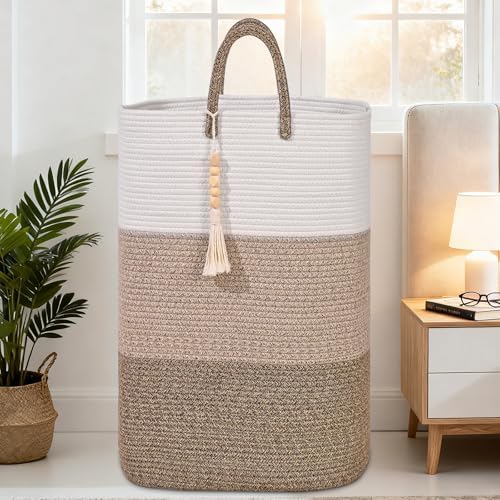Woven Laundry Basket for Clothes,100 L Large Rectangle Laundry Hampers with Beads Tassel, Nursery Storage Basket for Toys, Tall Dirty Clothes Hamper for Bedroom Aesthetic, Laundry Room Organization - Image 6