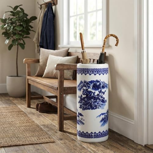 Sawysine Blue and White Ceramic Umbrella Stand, Floral Design Floor Vase for Entryway Indoor Decorative, 19.7" Heavy Porcelain Holder for Umbrellas Canes Home Decor(19.7 Inch,Landscape) - Image 6