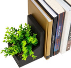 Mind Reader Contemporary Planter Bookends, Book Holders with Faux Greenery, Decorative Desktop or Shelf Organizer, Cement, Set of 2, Black - Image 4