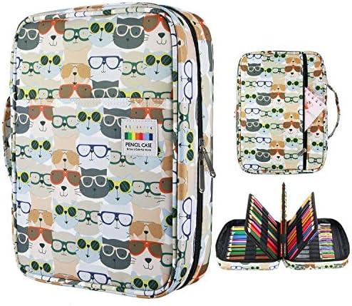 YOUSHARES Colored Pencil Case 220 Slots Pen Case Organizer With Handy Wrap & Zipper, Multilayer Holder for Prismacolor Colored Pencils & Gel Pen (Kitten) by YOUSHARES