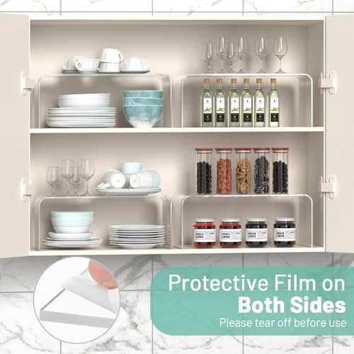 4 Packs Kitchen Cabinet Shelf Organizer, Acrylic Clear Shelf Riser, 5mm Thick Spice Rack for Dishes, Soda Cans and Cup（11.8 x 4.72 x 4.72 Inch） - Image 3