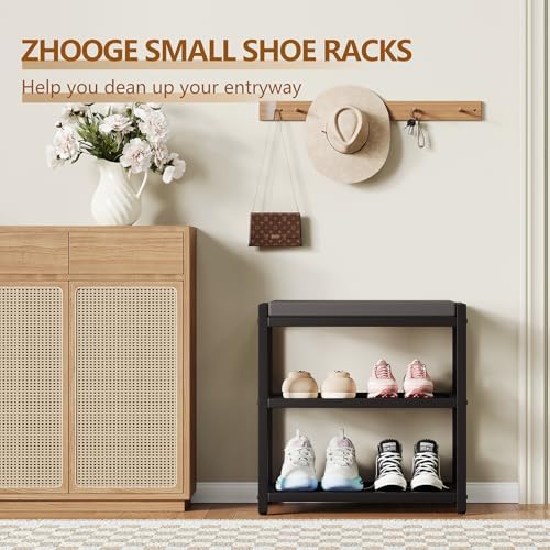 ZHOOGE Small Shoe Bench Shoe Rack Storage Bench Entryway Bench Shoe Shelf with Seat Cushion, Stable Shoe Organizer for Entryway, Living Room, Bench Seat Holds Up to 300 lb, (17"x 10"x 16", L x W x H) - Image 7