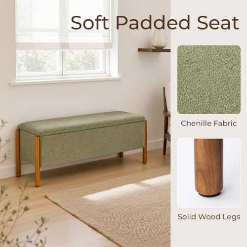 50" Shoe Bench with Storage, Chenille Shoe Rack Bench, Removable Shoe Storage Bench Entryway Storage with Cushion for Front Doors Entrances Hallway, Mudroom, Closet, Bedroom, Green, XR-Ben02 - Image 7