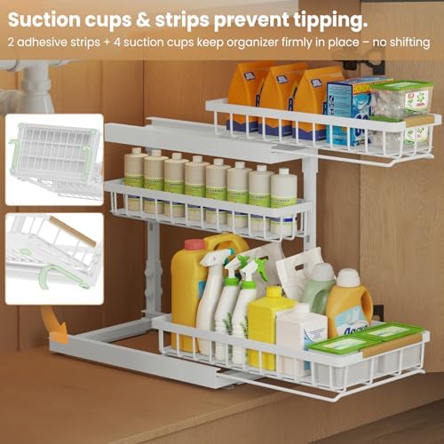 Under Sink Organizer and Storage for Bathroom and Kitchen - 2 Pack 3 Tier - Image 6