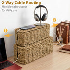 2 Pack Handwoven Cable Management Box with Lid, Decorative Cord Organizer for Power Strips, Chargers, TV Wires, Desk, Home & Office Storage, Natural Sea Grass - Image 5