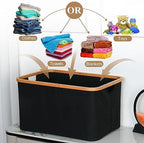 efluky Storage Baskets for Organizing, Fabric Storage Bins with Bamboo Handles, Collapsible Storage Baskets for Shelves and Closet (Black, 21.2'' x 14.5'' x 11.8'') - Image 3