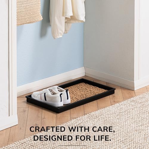 Anji Mountain Heavy Duty Waterproof Rubber Shoe Storage Mat Organizer/Boot Storage Multi Use for Entryway with Coir, Tan and Black Insert, Fits 2 Pair (24.5" Wide) - Image 5